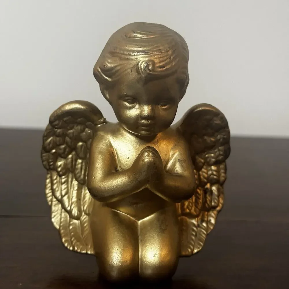 Vintage Angel Praying Gold Tone 2 Cherubs Made Taiwan 4.5